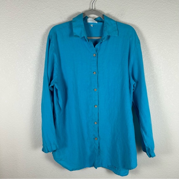 Soft Surroundings Women’s Sz M 100% linen, oversize shirt Preppy Bohemian flowy - Picture 1 of 8